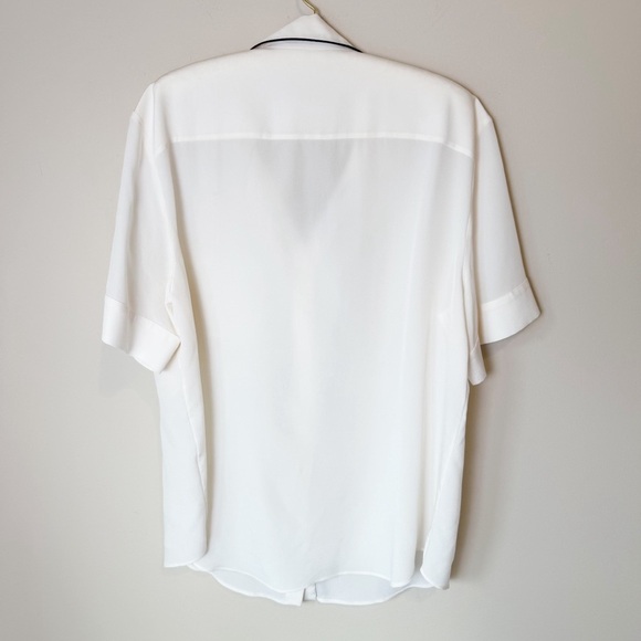 Piazza Sempione White Short Sleeve Button-Up Shirt with Black Trim Silk - Picture 6 of 6